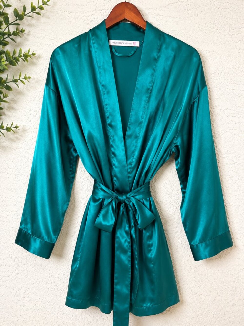 Vintage Victoria's Secret Satin Robe One Size Green Tie Belt Lingerie Y2K